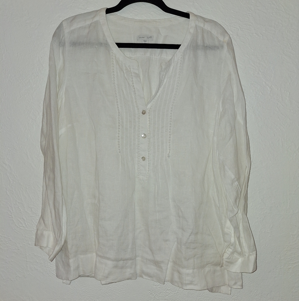 J jill linen long sleeve blouse henley shirt white size large petite